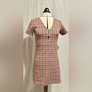 Twik Plaid Mini Dress in Red, burnt orange, Black